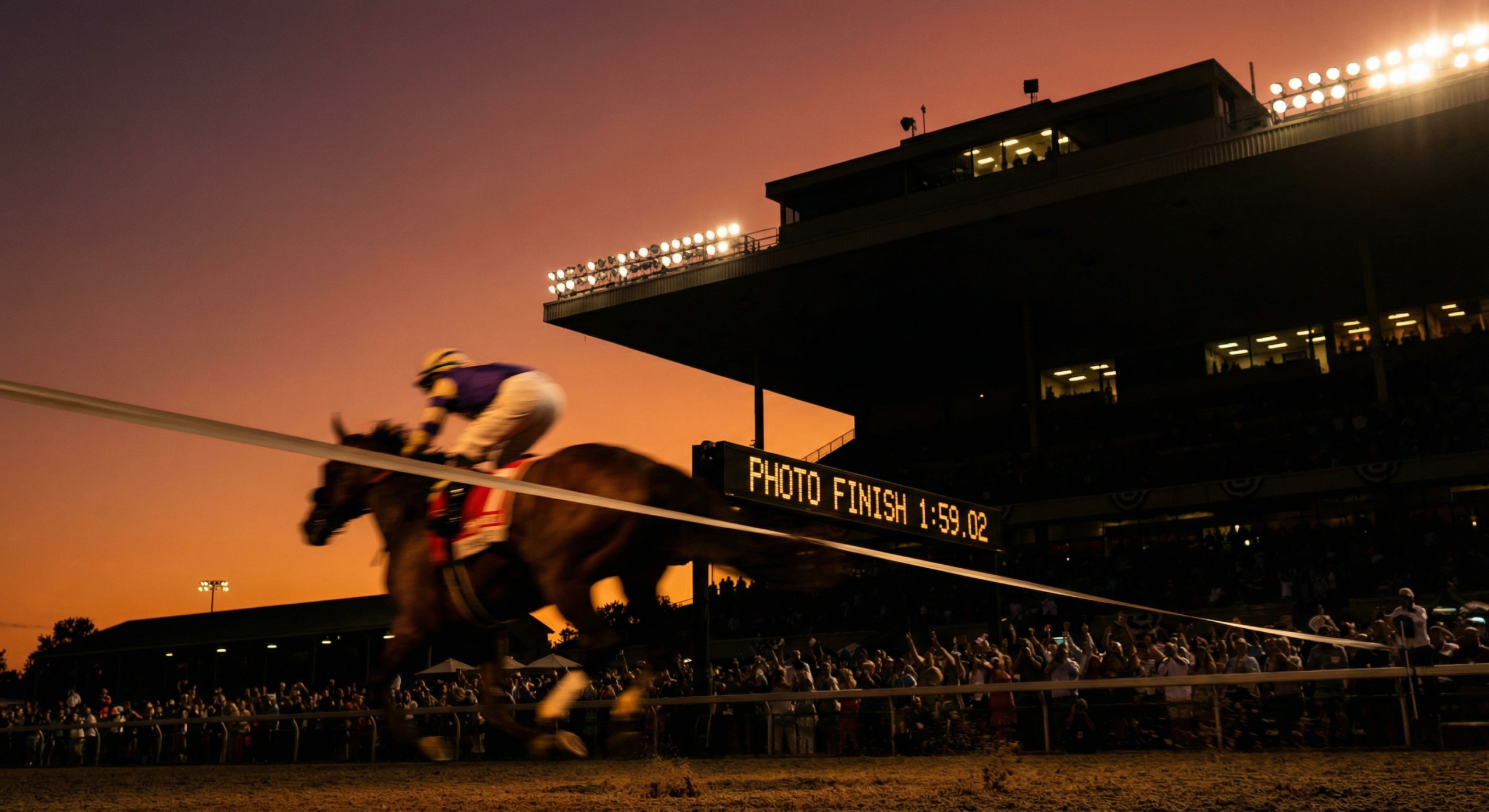Empty racetrack finish line at dawn with morning light — the considering moment