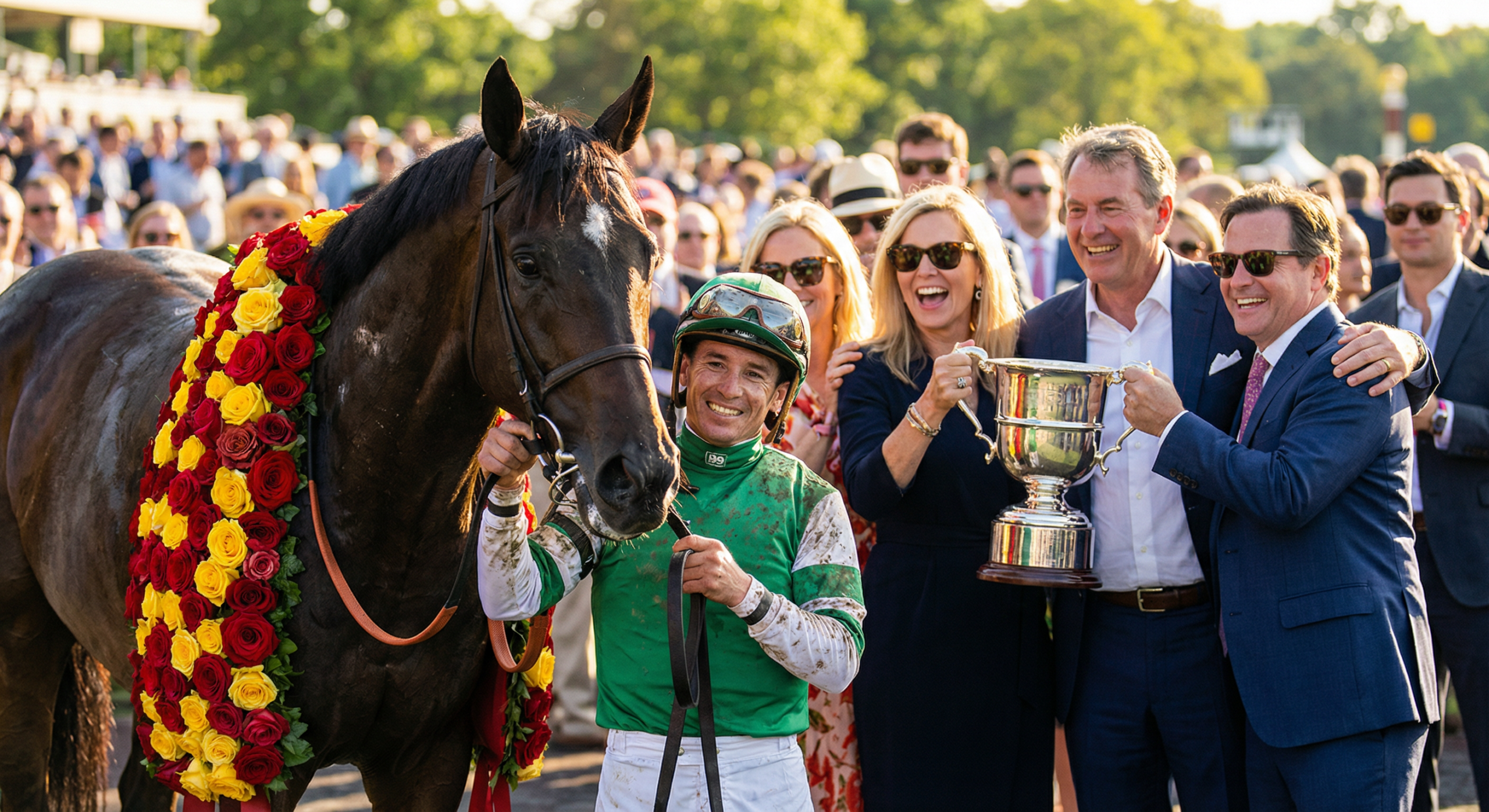 Empty racetrack winner's circle at dawn — the quiet reality behind the highlight reel