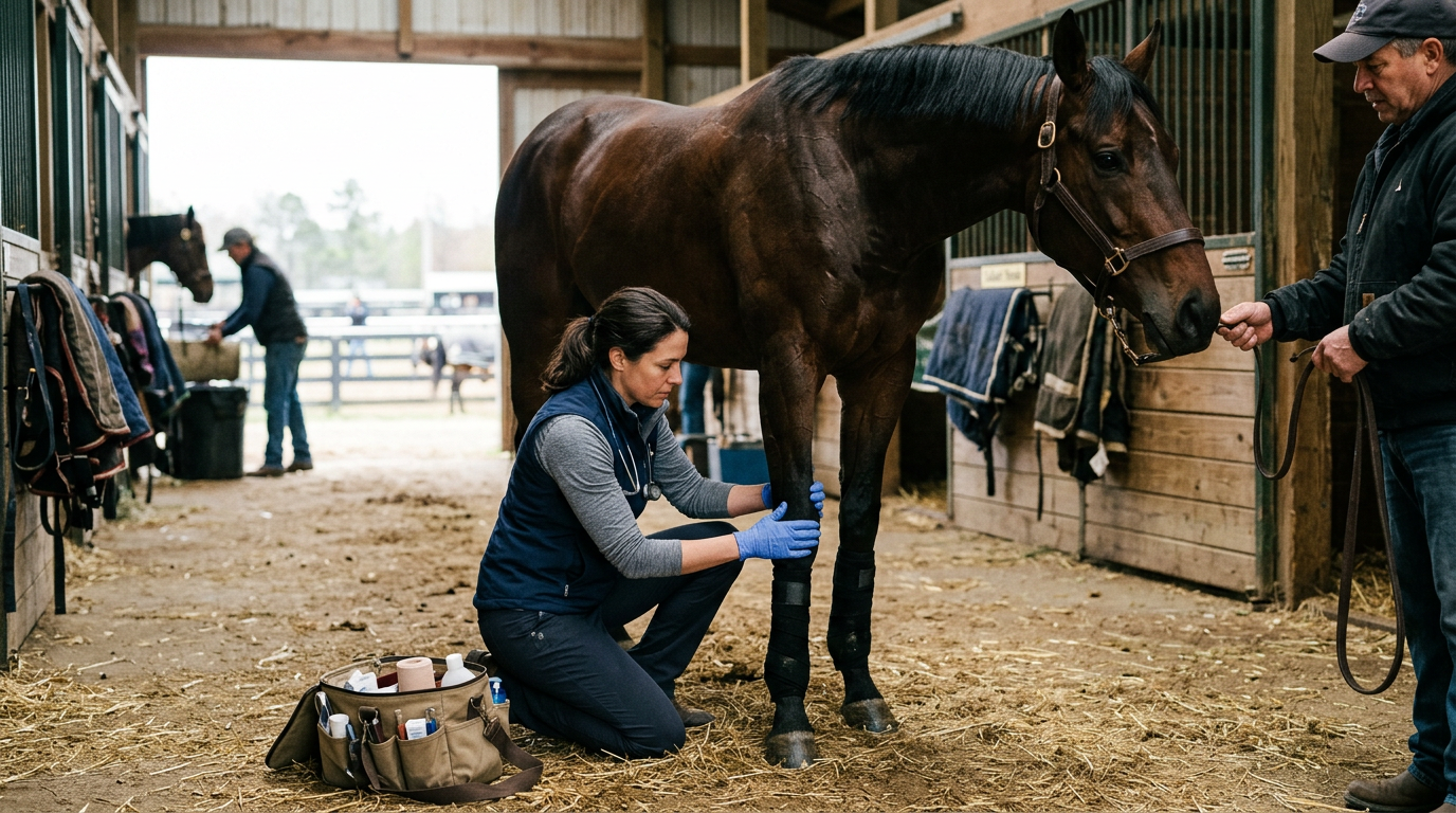 Vet examining horse