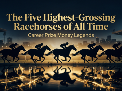 Stylized graphic with headline about top career prize-money thoroughbreds