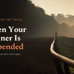 Training rail at dawn in mist with headline When Your Trainer Is Suspended